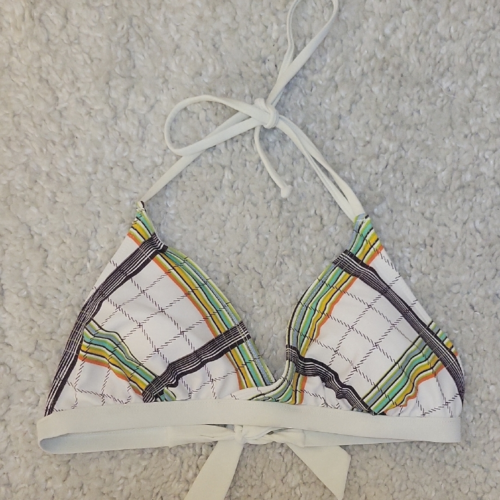HOBIE Swim Suit White Retro Inspired Stripe Bikini Top Size L